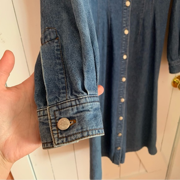 Vintage Denim Maxi Dress Button Down Perfect Western Dress 100% Cotton - Picture 2 of 14